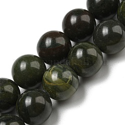 Brins de perles de jaspe automne vert africain naturel, ronde, 10mm, Trou: 1mm, Environ 40 pcs/chapelet, 15.87'' (40.3 cm)