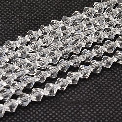Chapelets de perles en verre bicone d'imitation de cristal autrichien, AA grade, facette, clair, 6x6mm, Trou: 1mm, Environ 46~48 pcs/chapelet, 10.5 pouce