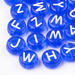 Perles en acrylique transparente, trou horizontal, mélange de lettres, plat rond, bleu, 7x4mm, Trou: 1.5mm, environ 3700 pcs/500 g