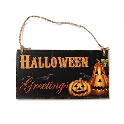 Хэллоуин деревянная дверь висит добро пожаловать вывеска, с пеньковой веревки, для домашнего офиса школы наружных украшений, прямоугольные, тыквенный узор, 202x107x5 мм, веревки: 490x3 мм
