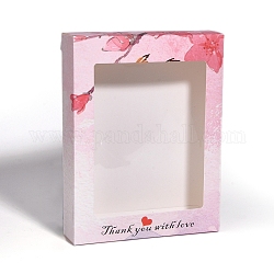 Scatola di carta kraft creativa pieghevole, confezione regalo di carta, con finestra chiara, rettangolo con motivo floreale, perla rosa, 17.7x13.5x3.7cm