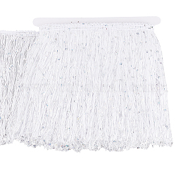 Garniture en dentelle à pampilles en polyester scintillant 5 m olycraft, garniture de franges en paillettes, pour accessoires de vêtement, blanc, 7-7/8 pouce (200 mm)