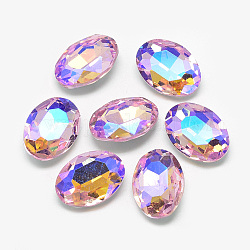 Cabujones de cristal con rhinestone, espalda plateada, facetados, color de ab chapado, oval, rosa perla, 18x13x5.5mm