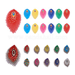PandaHall Jewelry 32Pcs 16 Style Peacock Feathers Polyester Embroidery Cloth Self Adhesive Patches, Stick On Patch, with Sequin and Yarn, Costume Accessories, Mixed Color, 9.7~12x6.7~7.6cm, 2pcs/style