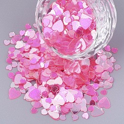 Accessoires ornement, paillette en plastique transparent pvc / perles de paillettes, pas de trou / perles non percées, cœur, rose foncé, 3~6x3~6x0.3mm