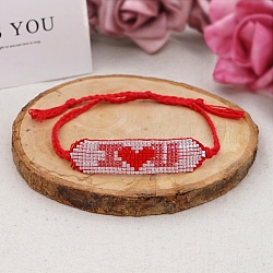 Armband aus geflochtenen Perlen aus Glassamen, Freundschaftsarmband mit Herzmuster für Frauen, rot, 11 Zoll (28 cm)