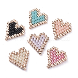 Perles de rocaille japonaises miyuki, pendentifs faits à la main, motif de tissage, avec des fils de polyester, cœur, couleur mixte, 13x12x1.5mm