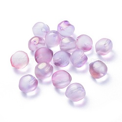 Perles en verre transparentes, mat, avec de la poudre de paillettes, la moitié foré, pêche, Prune, 11.5x11.5x11mm, Trou: 1mm