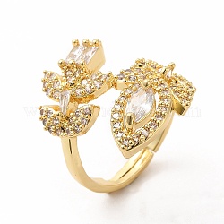 Прозрачное кольцо-манжета в виде листьев кубического циркония, украшения из латуни для женщин, золотые, размер США 6 (16.5 мм)