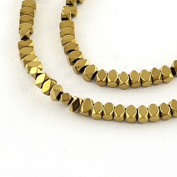 Electroplate Non-magnetic Synthetic Hematite Bead Strands, Polygon, Golden Plated, 3x2x2mm, Hole: 0.5mm, about 195pcs/strand, 15.7 inch
