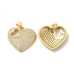 Ottone micro spianare pendenti zirconi, charms cuore, oro, chiaro, 21x22x4mm, Foro: 5x3.5 mm