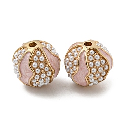 Legierung Emaille-Perlen, mit abs-Kunststoffimitatperle, Runde, golden, rosa, 13 mm, Bohrung: 2 mm