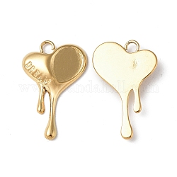 Ion Plating(IP)  304 Stainless Steel Pendant Cabochon Settings, Melting Heart Charm, Real 18K Gold Plated, Teardrop Tray: 8x6mm, 22x14.5x3mm, Hole: 1.8mm
