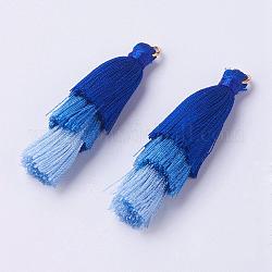 Décorations pompon en nylon, avec les accessoires en fer, décoration pendentif, or, bleu, 43x8mm, Trou: 3x4mm