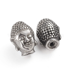 Bouddhiste 316 perles en acier inoxydable chirurgical, tête de bouddha, argent antique, 13.5x10x9.5mm, Trou: 1.8mm