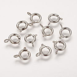 Cierres de anillo de resorte de latón, ideal para la fabricación de joyas, Platino, 9mm, agujero: 1.5 mm