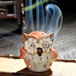 Porte-bougie en céramique brûleur à mazout, Diffuseur d'arôme d'encens aux huiles essentielles, forme de hibou, Sandy Brown, 7.4x7.5 cm
