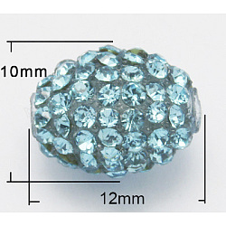 Perline di resina strass, ovale, ciano, 12x10mm, Foro: 1.5 mm