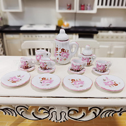 Mini-Teeservice aus Keramik, inklusive Teekannen, Teetassen, Gerichte, für Puppenstubenzubehör, vorgetäuschte Requisitendekorationen, Perle rosa, 12~26x9~33 mm