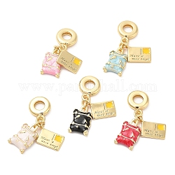 Brass Enamel European Dangle Charms, Large Hole Pendants, Lead Free & Cadmium Free, Long-Lasting Plated, Real 18K Gold Plated, Ticket and Luggage Cases, Mixed Color, 30.5mm, Hole: 4.5mm, Luggage Cases: 15x9x3mm, Ticket: 11.5x7.5x1mm