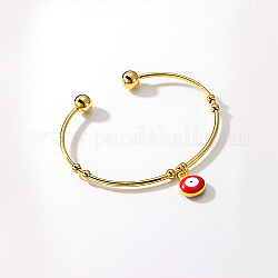 Véritables bracelets manchette en acier inoxydable plaqué or 18 carat, bracelet à breloques en émail mauvais œil pour femme, rouge, diamètre intérieur: 2-3/8 pouce (6 cm)