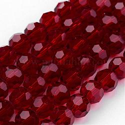 Transparent Glass Bead Strands, Imitate Austrian Crystal, Faceted(32 Facets), Round, Dark Red, 4mm, Hole: 1mm, about 96~100pcs/strand, 14~14.5 inch