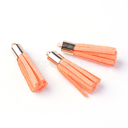 Décorations de pendentif pompon en daim, avec embout pour cordon en laiton, or, rouge-orange, 33~34x7mm, Trou: 2mm