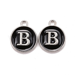 Platinum Plated Alloy Charms, Cadmium Free & Lead Free, with Enamel, Enamelled Sequins, Flat Round with Letter, Letter.B, 14x12x2mm, Hole: 1.5mm
