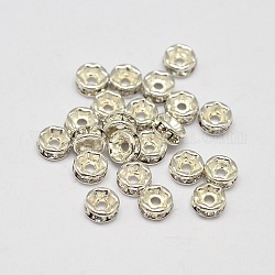 Rack Plating Brass Rhinestone Bead Spacers, Rondelle, Silver Color Plated, 4x2mm, Hole: 1mm