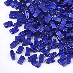 2穴ベーキングペイントガラスシードビーズ  長方形  ブルー  4.5~5.5x2x2~2.5mm  穴：0.5~0.8mm