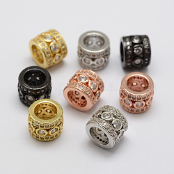 Brass Micro Pave Cubic Zirconia Beads, Column, Lead Free & Nickel Free, Mixed Color, 11x9mm, Hole: 7mm