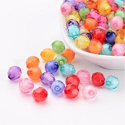 Transparente Acryl Perlen, Perle in Perlen, facettiert, Runde, Mischfarbe, 7 mm, Bohrung: 2 mm