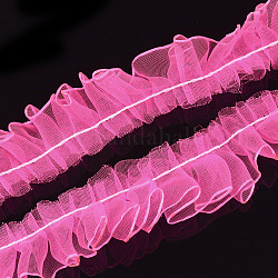 Лентой из органзы, плиссированная / двойная лента с оборками, ярко-розовый, 23~28 мм, 50 м / пачка