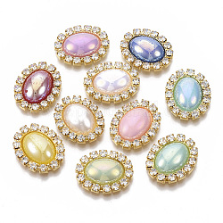 Cabochon in lega, con strass di cristallo e perla imitazione plastica abs, ovale, oro, colore misto, 20.5x16.5x5.5mm