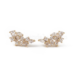 Clear Cubic Zirconia Flower Stud Earrings, Brass Jewelry for Women, Long-Lasting Plated, Lead Free & Cadmium Free, Real 18K Gold Plated, 17x9mm, Pin: 1mm