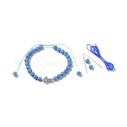Bracelets de perles tressées en turquoise synthétique (teintes), avec fil de nylon et perles de zircon cubique micro pavé de laiton, croix, 2-1/8 pouce ~ 3-3/4 pouces (5.5~9.5 cm)