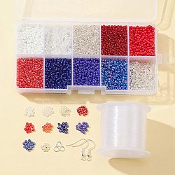 Kit de fabrication de boucles d'oreilles diy jour de l'indépendance, y compris les perles de rocaille en verre, perles à écraser et anneaux en laiton, Crochets de boucles d'oreilles en fer, couleur mixte