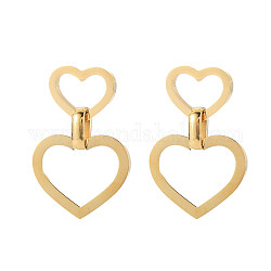304 boucles d'oreilles pendantes double coeur en acier inoxydable pour femme, or, 38mm, pin: 0.7 mm