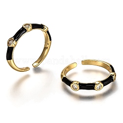 Latón micro pave anillos de brazalete de circonio cúbico, anillos abiertos, con esmalte, real 18k chapado en oro, Plateado de larga duración, negro, nosotros tamaño 7 1/4 (17.5 mm)