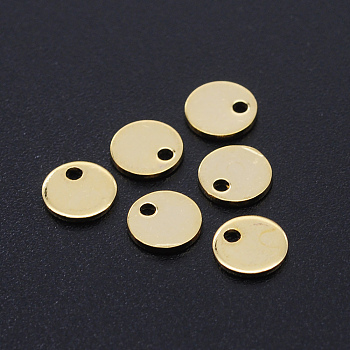 201 lasergeschnittene Charms aus Edelstahl, blank Präge Tag, Flachrund, golden, 6x1 mm, Bohrung: 1.2 mm