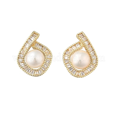 Orecchini a bottone in ottone e vetro&nbsp;EJEW-P302-03G-1
