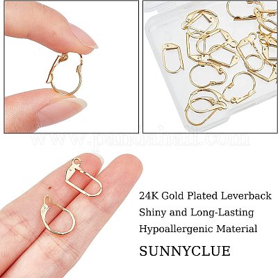 24K Gold plated round lever back, Stainless steel hoop earring hooks