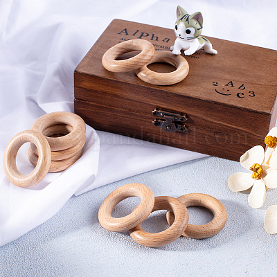 Wooden Rings Natural Beech for Craft, Unfinished Wood Ring Circle Rings for DIY Baby Teething Toys, Baby Wooden Teether Accessories, Pendant Connector