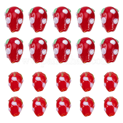 40Pcs Handmade Lampwork 3D Strawberry Beads, Strawberry