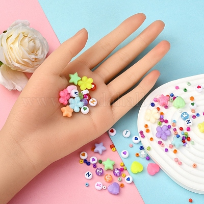 Carevas Bead Bracelet Making Kit with Mixed Color Letter Fish Star Flower  Candy Beads Acrylic Spacer Beads for Jewelry Making Handmade DIY Bracelet