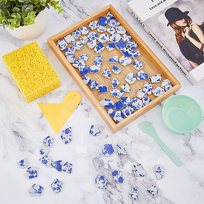 Kit Vaso Mosaico Fai Da Te Giallo - Piastrelle Blu Sfumate Per Fiori Secchi, Decorazione Casa