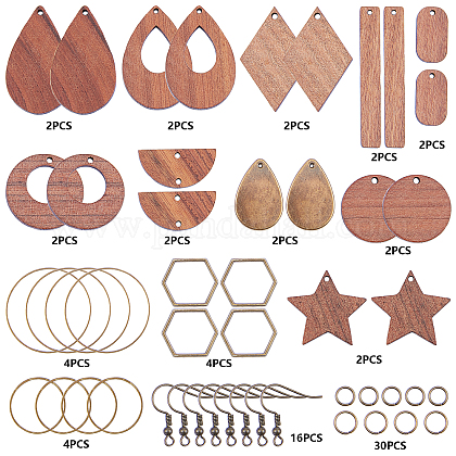 SUNNYCLUE 1 Box DIY 8 Pairs Wooden Dangle Earrings Geometric Wood Earrings Making Starter Kit With 16Pcs Earring Hooks 30Pcs Jump Rings for Women Earring Jewelry Making DIY-SC0012-43AB-1