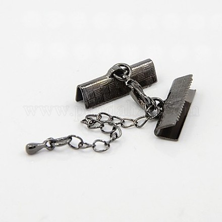 Brass Ribbon Ends with Lobster Claw Clasps and Chains KK-K004E-B-1