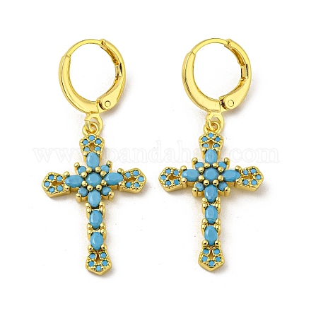 Real 18K Gold Plated Brass Dangle Leverback Earrings EJEW-A033-03G-03-1