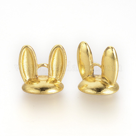 チベットスタイル合金バニー耳ビーズキャップベイル  ウサギのパーツ  ゴールドカラー  12x12x10mm  穴：2mm  内径：9mm X-TIBE-S308-43G-1